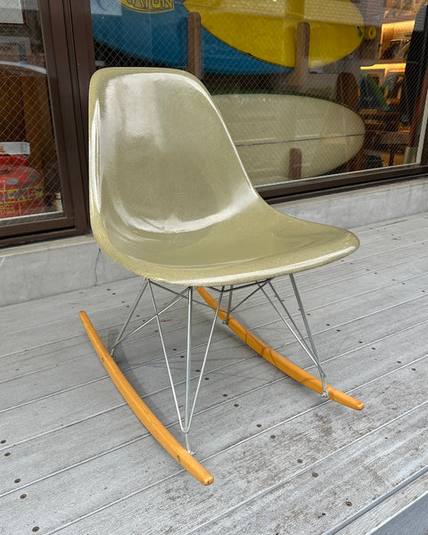 Vintage Herman Miller, "Eames Side Shell Chair" (raw amber) w / Rocker Base